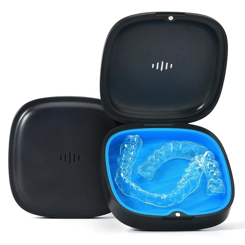 Gaboolo Store Retainer Case Slim Aligner Case with Vent Holes Removable Inner Tray Silicone for Easy Cleaning (1Pack Black Blue) - Image 1